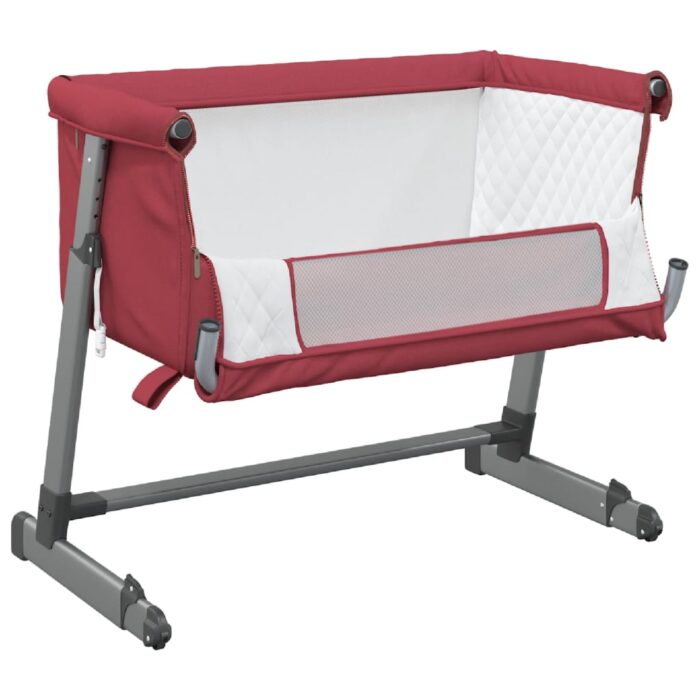 Lit pour bébé avec matelas Rouge Tissu de lin – Image 2