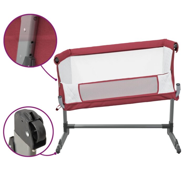 Lit pour bébé avec matelas Rouge Tissu de lin – Image 5