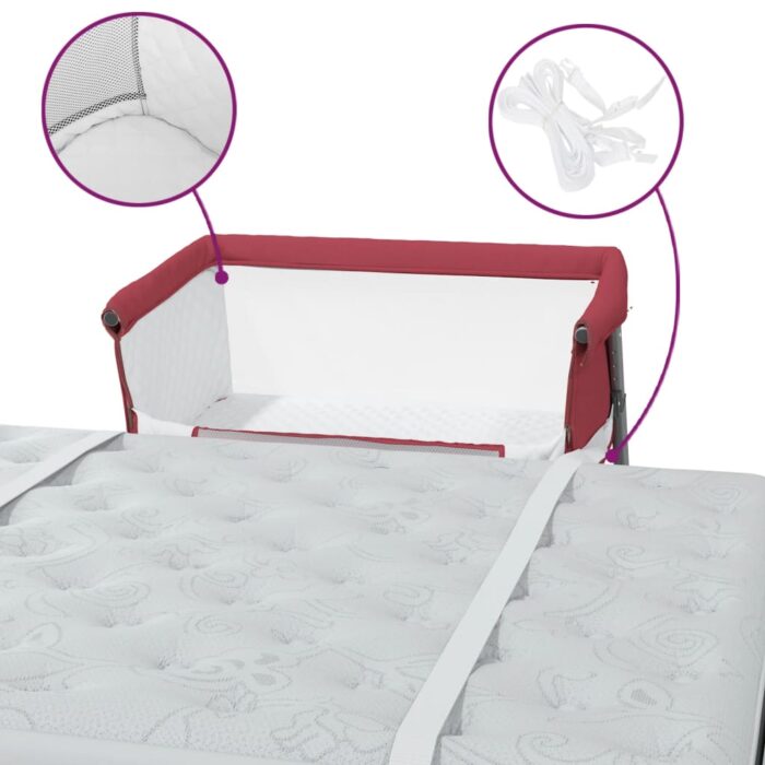 Lit pour bébé avec matelas Rouge Tissu de lin – Image 6