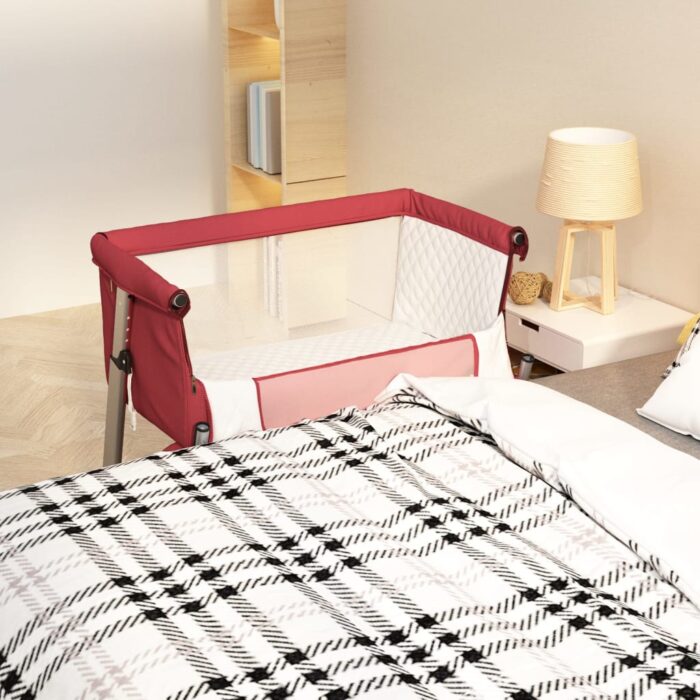 Lit pour bébé avec matelas Rouge Tissu de lin – Image 1