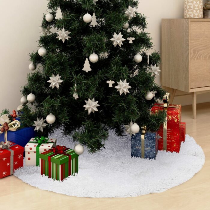 Jupe de sapin de Noël Blanc 90 cm Fausse fourrure – Image 1
