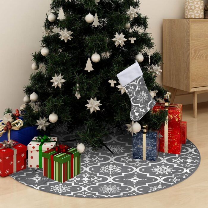 Jupe de sapin de Noël de luxe avec chaussette Gris 122 cm Tissu – Image 1