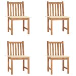 Chaises de jardin lot de 4 avec coussins Bois de teck massif