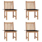 Chaises de jardin lot de 4 avec coussins Bois de teck massif