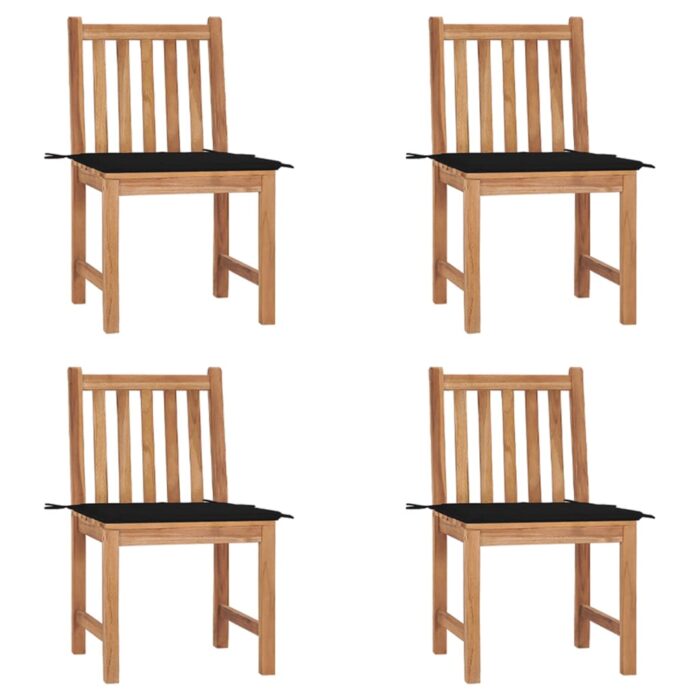 Chaises de jardin lot de 4 avec coussins Bois de teck massif – Image 1