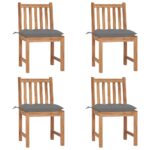 Chaises de jardin lot de 4 avec coussins Bois de teck massif