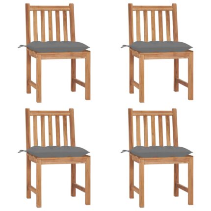Chaises de jardin lot de 4 avec coussins Bois de teck massif