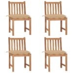 Chaises de jardin lot de 4 avec coussins Bois de teck massif