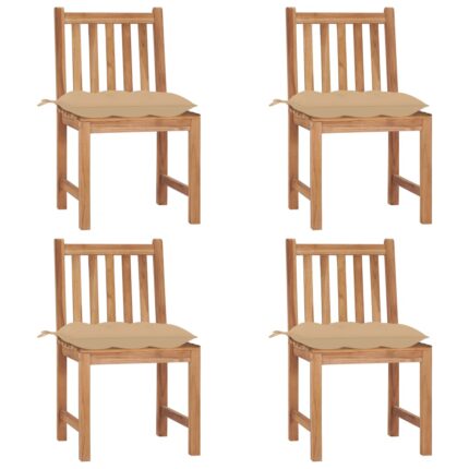 Chaises de jardin lot de 4 avec coussins Bois de teck massif