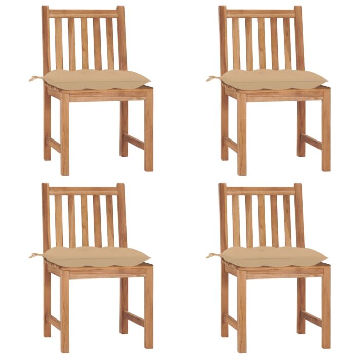 Chaises de jardin lot de 4 avec coussins Bois de teck massif – Image 1