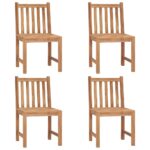 Chaises de jardin lot de 4 avec coussins Bois de teck massif – Image 2