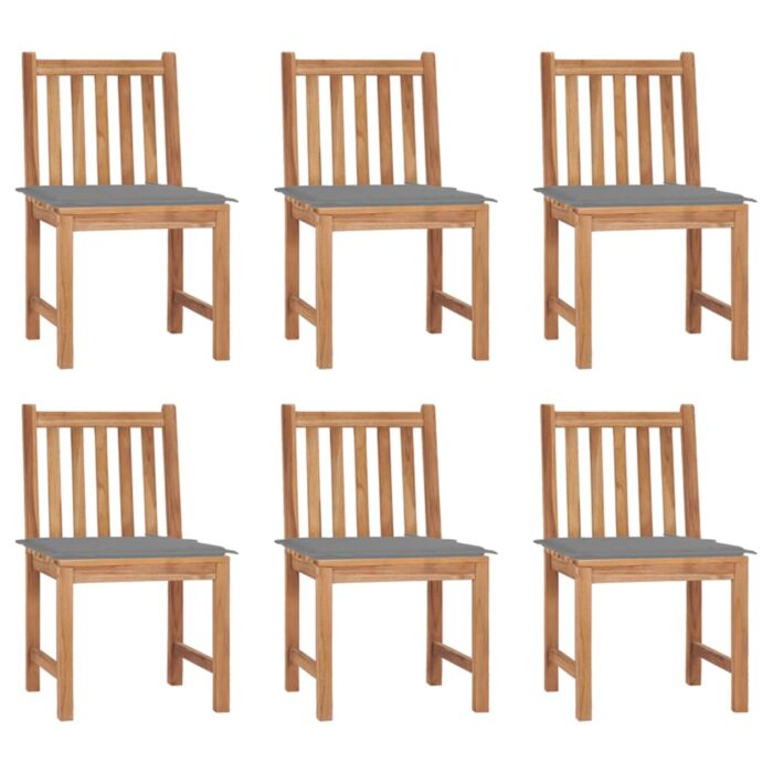 Chaises de jardin lot de 6 avec coussins Bois de teck massif – Image 1