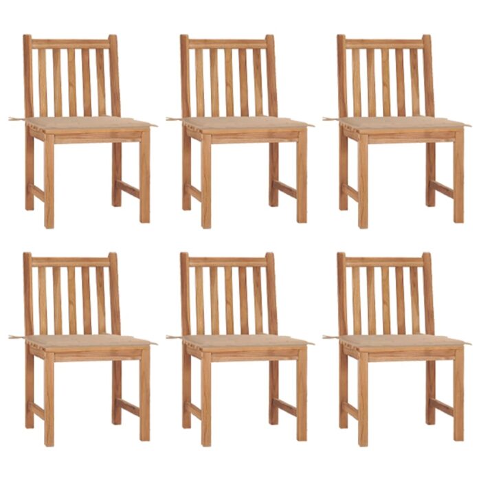 Chaises de jardin lot de 6 avec coussins Bois de teck massif – Image 1