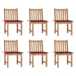 Chaises de jardin lot de 6 avec coussins Bois de teck massif