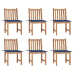 Chaises de jardin lot de 6 avec coussins Bois de teck massif