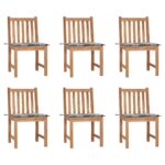 Chaises de jardin lot de 6 avec coussins Bois de teck massif
