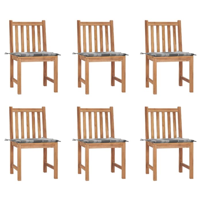 Chaises de jardin lot de 6 avec coussins Bois de teck massif – Image 1
