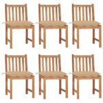 Chaises de jardin lot de 6 avec coussins Bois de teck massif