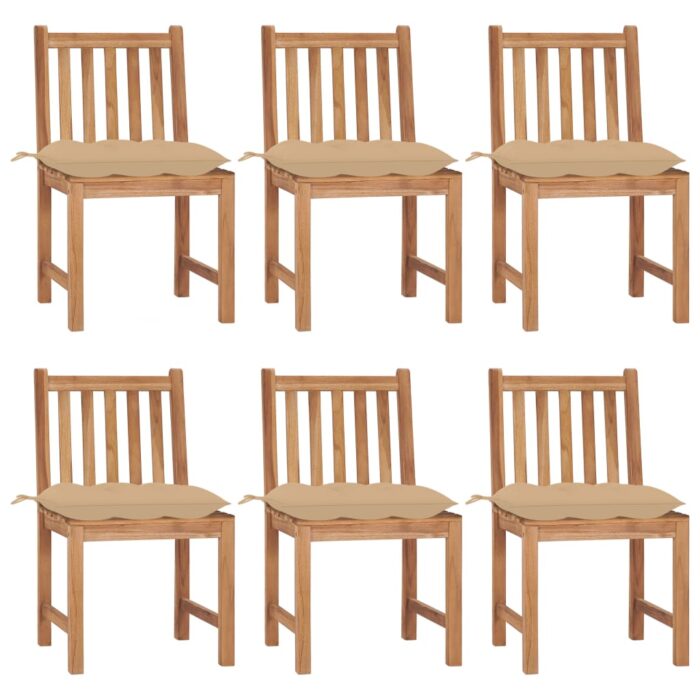 Chaises de jardin lot de 6 avec coussins Bois de teck massif – Image 1
