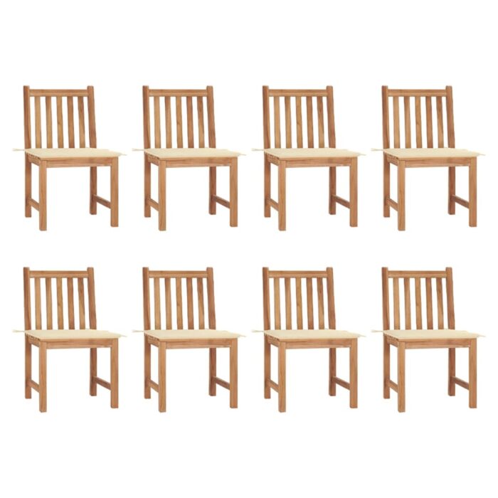 Chaises de jardin lot de 8 avec coussins Bois de teck massif – Image 1