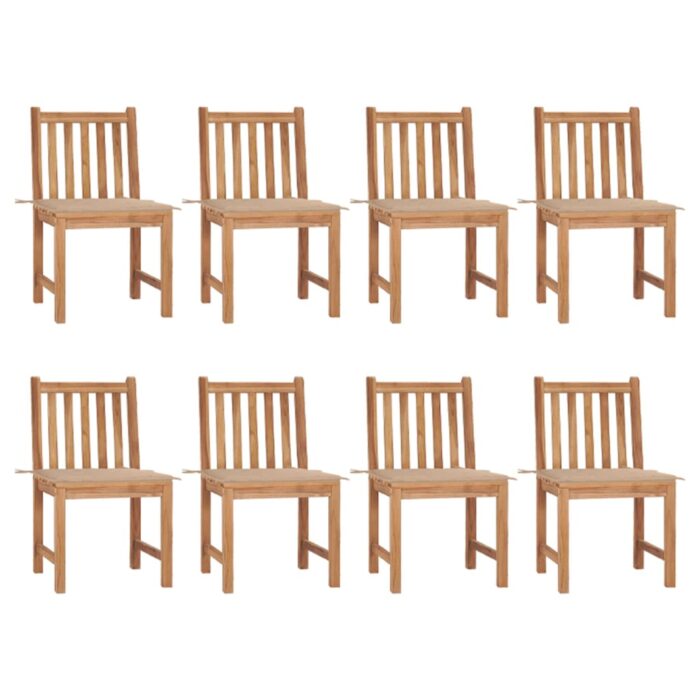 Chaises de jardin lot de 8 avec coussins Bois de teck massif – Image 1