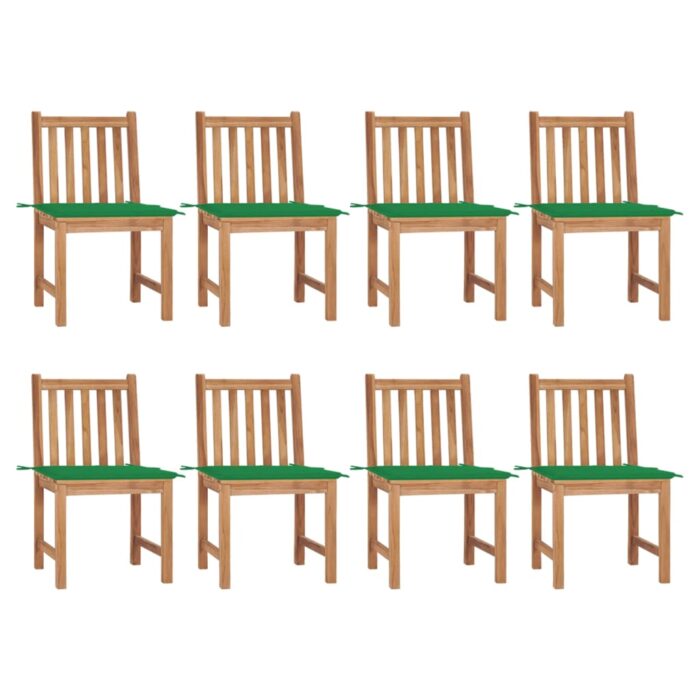 Chaises de jardin lot de 8 avec coussins Bois de teck massif – Image 1