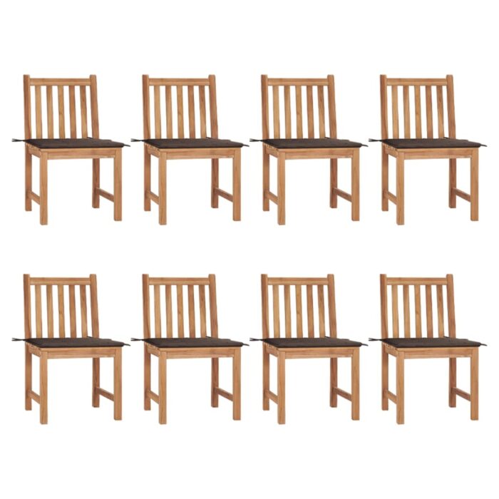 Chaises de jardin lot de 8 avec coussins Bois de teck massif – Image 1