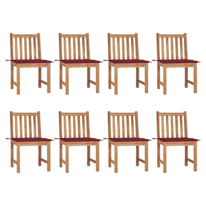 Chaises de jardin lot de 8 avec coussins Bois de teck massif – Image 1