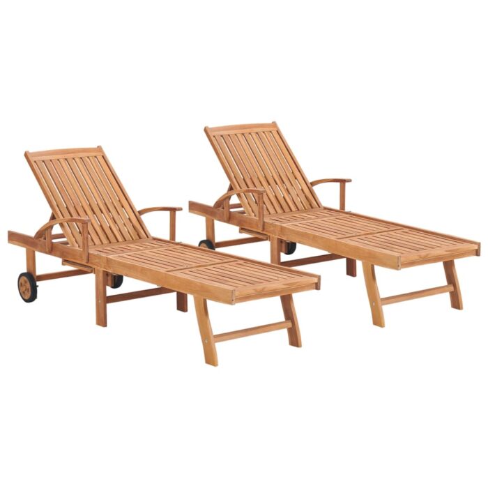 Chaises longues lot de 2 Bois de teck solide – Image 1