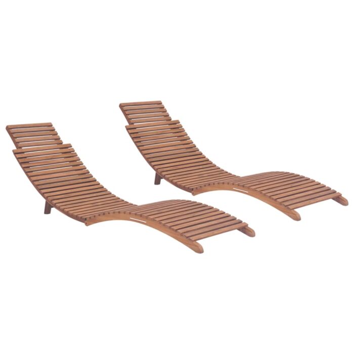 Chaises longues pliables lot de 2 Bois de teck solide – Image 1