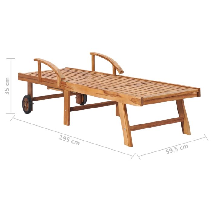 Chaises longues 2 pcs avec table et coussin Bois de teck solide – Image 6