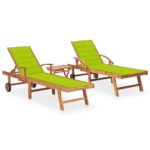 Chaises longues lot de 2 avec table et coussin Bois teck solide