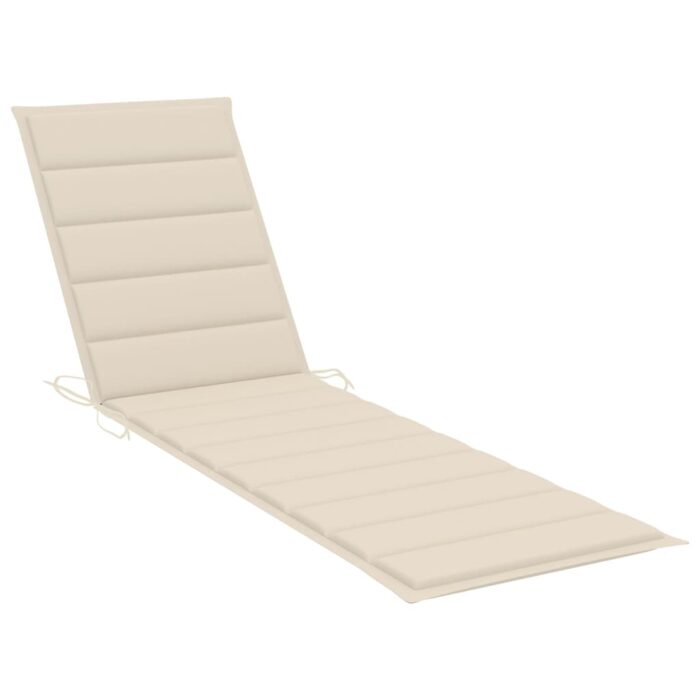 Chaises longues 2 pcs avec coussin crème Bois de teck solide – Image 9