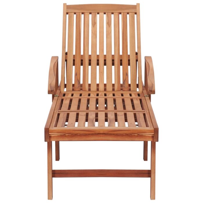 Chaises longues 2 pcs avec coussin noir Bois de teck solide – Image 4