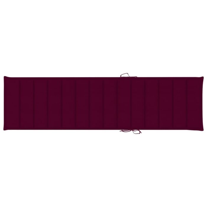 Chaises longues 2 pcs avec coussin rouge bordeaux Teck solide – Image 12