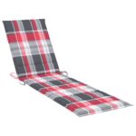 Chaises longues lot de 2 et coussin carreaux rouge Teck solide – Image 9