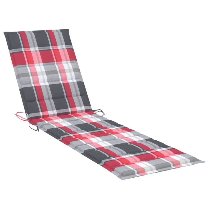 Chaises longues lot de 2 et coussin carreaux rouge Teck solide – Image 9
