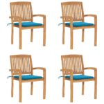 Chaises de jardin empilables avec coussins lot de 4 Teck solide