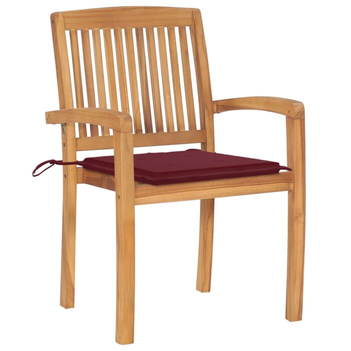 Chaises de jardin empilables avec coussins lot de 4 Teck solide – Image 2