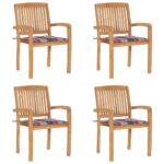 Chaises de jardin empilables avec coussins lot de 4 Teck solide