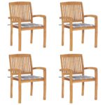 Chaises de jardin empilables avec coussins lot de 4 Teck solide