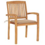 Chaises de jardin empilables avec coussins lot de 6 Teck solide – Image 2