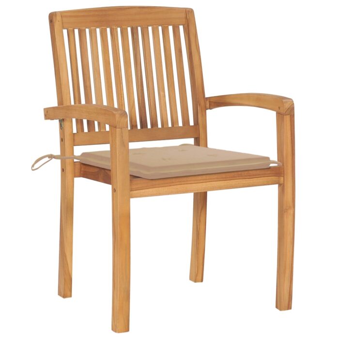 Chaises de jardin empilables avec coussins lot de 6 Teck solide – Image 2