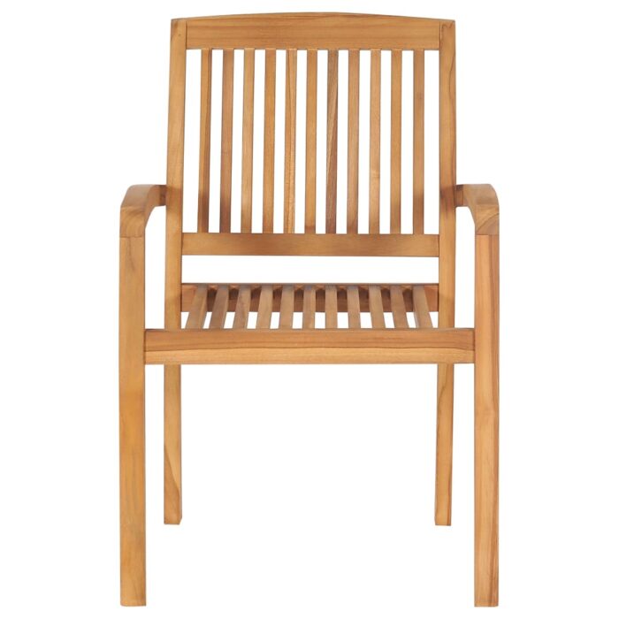 Chaises de jardin empilables avec coussins lot de 6 Teck solide – Image 4