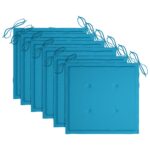 Chaises de jardin empilables avec coussins lot de 6 Teck solide – Image 6