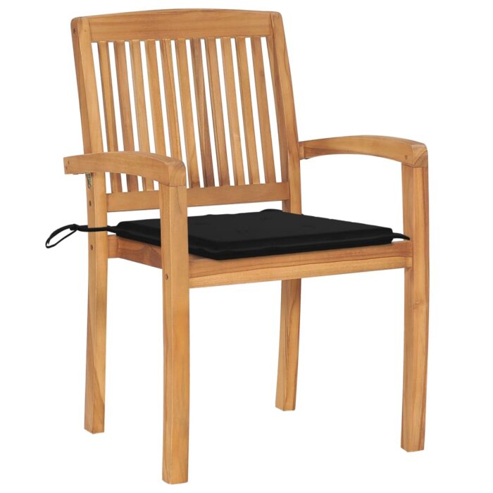 Chaises de jardin empilables avec coussins lot de 6 Teck solide – Image 2