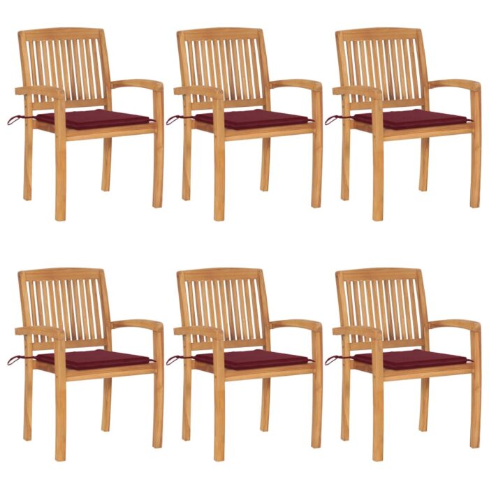 VXL8720286450031_a_en_hd_1.jpg Chaises de jardin empilables avec coussins lot de 6 Teck solide – Image 1