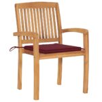 Chaises de jardin empilables avec coussins lot de 6 Teck solide – Image 2