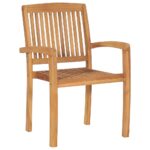 Chaises de jardin empilables avec coussins lot de 6 Teck solide – Image 3