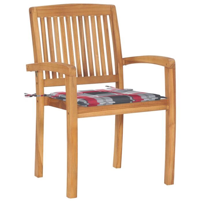 Chaises de jardin empilables avec coussins lot de 6 Teck solide – Image 2